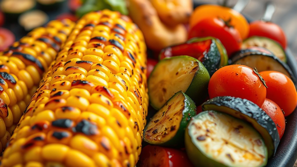 grilled corn and veggie skewers