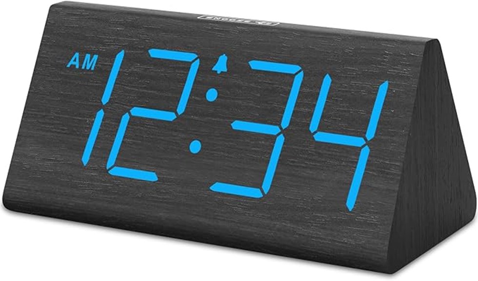 wooden digital alarm clock