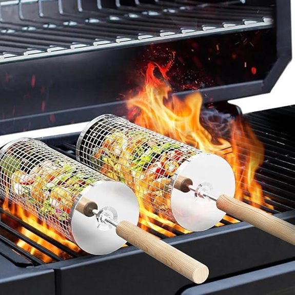 Rolling Grill Basket Set for BBQ and Camping