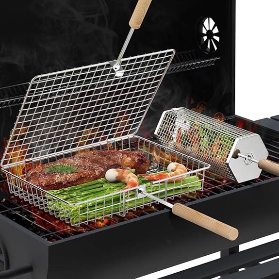 Grill Basket Set with Wooden Handle for BBQ