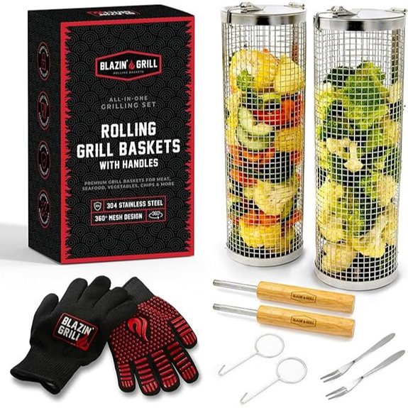 BLAZIN' GRILL Rolling Grill Basket & Accessories