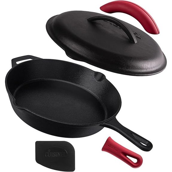 Cuisinel 12 Cast Iron Skillet with Lid and Accessories