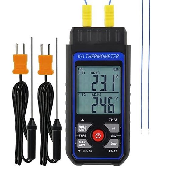 Dual-Channel K/J Thermocouple Thermometer with 4 Probes