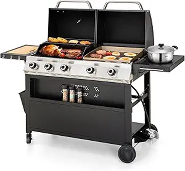 MFSTUDIO 5-Burner Gas Grill with Flat Top and Lids