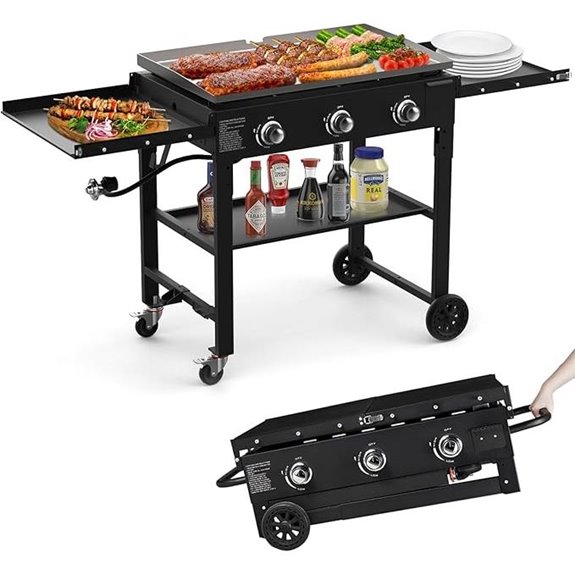 BESTFIRE 36 Foldable Gas Flat Top Grill with Shelves