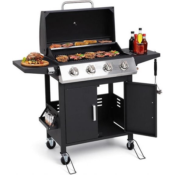 HUGROVE 4-Burner Propane Gas Grill with Side Tables