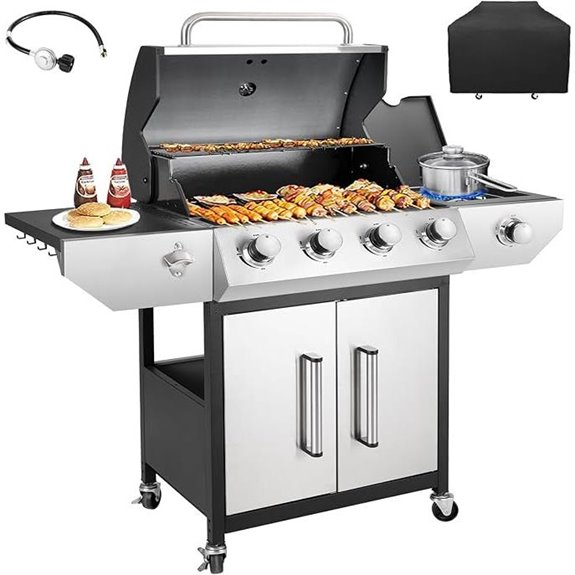 4-Burner Propane Gas BBQ Grill with Side Burner