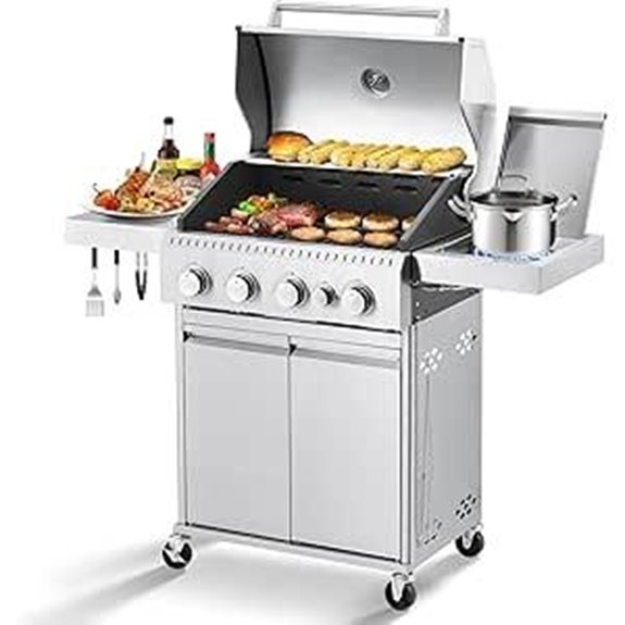 MELLCOM 4-Burner Stainless Steel Gas Grill with Side Stove