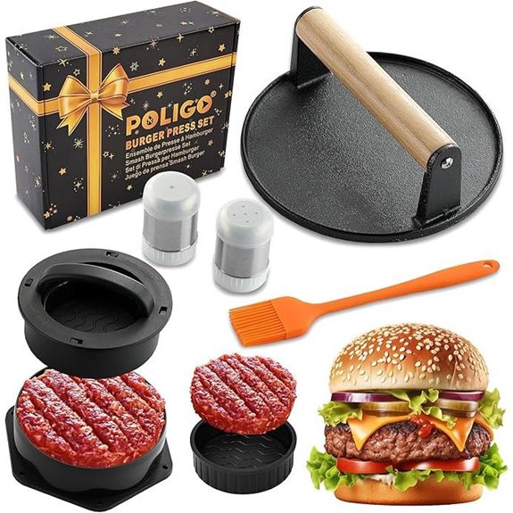 POLIGO Smash Burger Press Kit (4-in-1 Non-Stick 6.69)