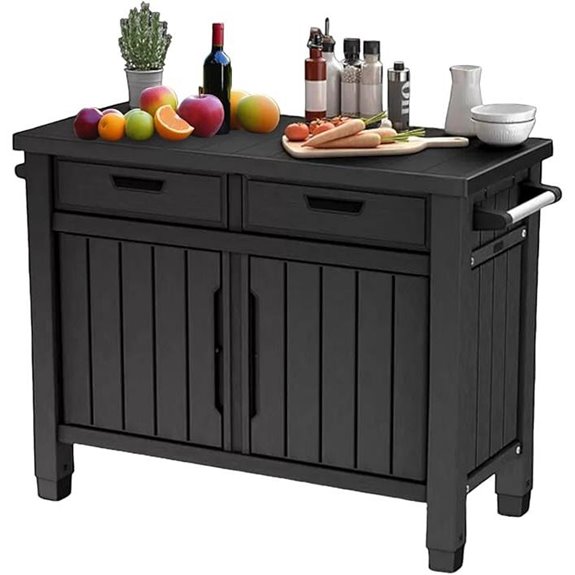 Outdoor Grill Table with Drawers in Graphite Gray