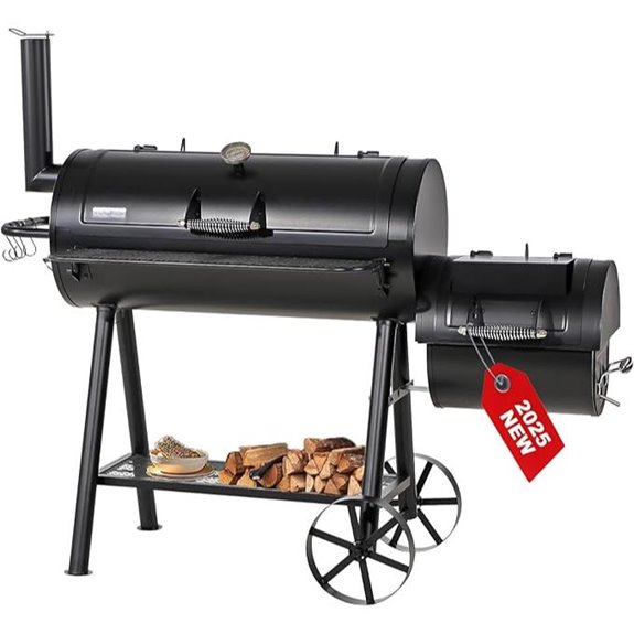 GREEN PARTY Offset Charcoal Smoker Grill with 37-Inch Chamber