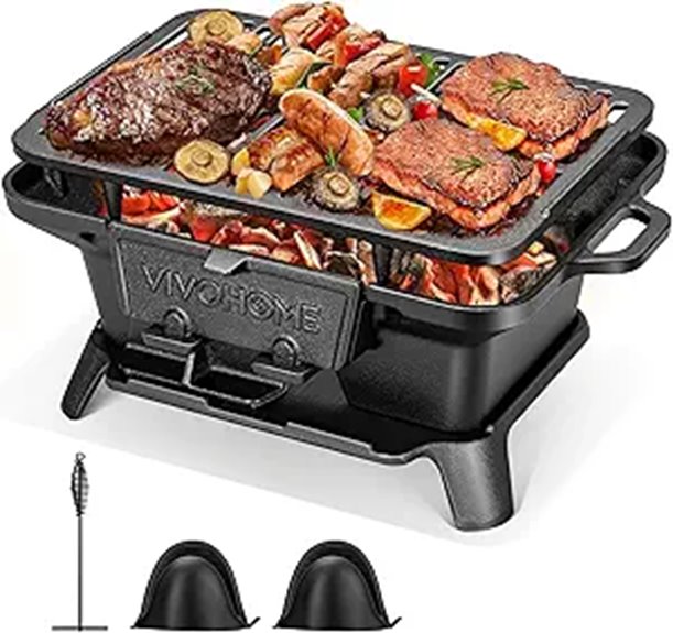 VIVOHOME Cast Iron Charcoal Grill with Double Grate
