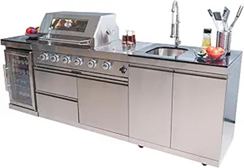 Outdoor Kitchen Island with Grill Refrigerator & Sink