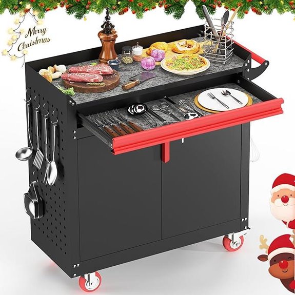 Outdoor Metal Grill Cart with Storage and Wheels