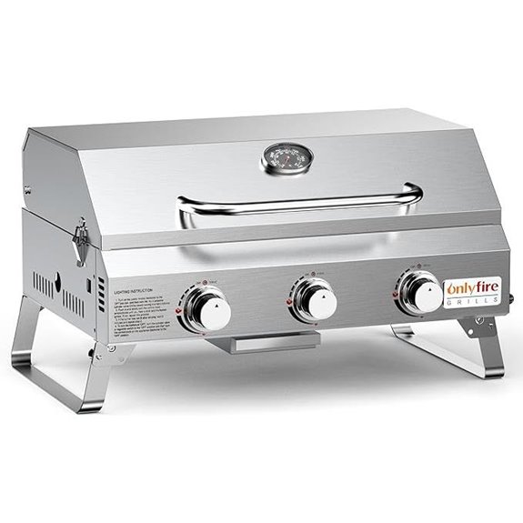 Portable 3-Burner Gas Grill with Foldable Legs