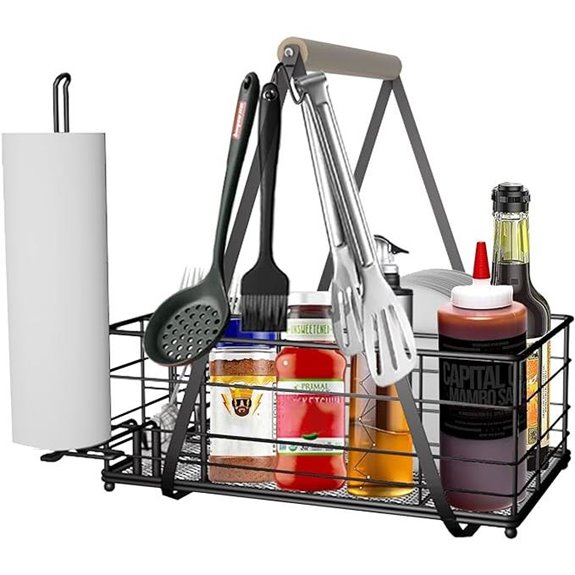 Picnic BBQ Utensil Caddy with Hooks and Compartments