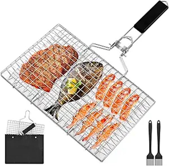 Portable Fish Grill Basket with Basting Brushes