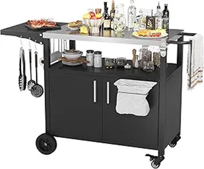 Vongrasig Outdoor Grill Cart with Storage & Foldable Top
