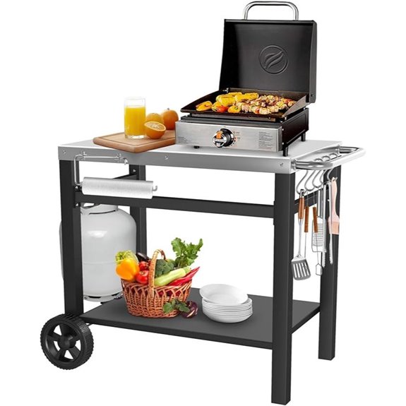 Movable Grill Table with Shelves and Hooks