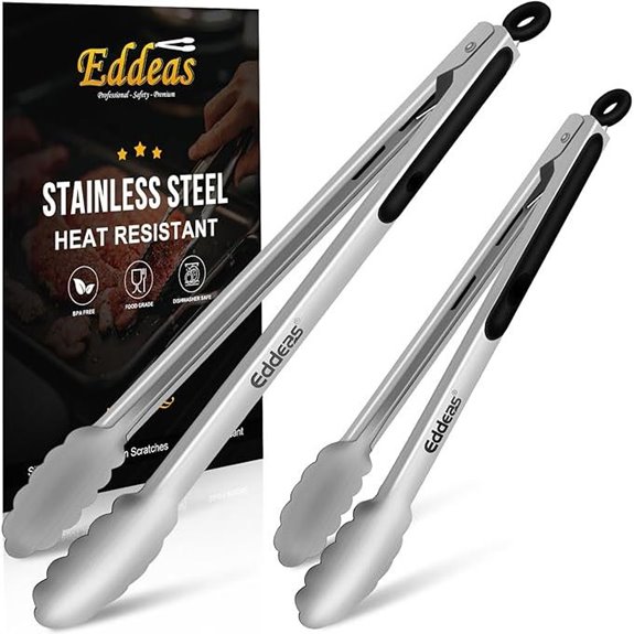 BBQ Tongs Set of 2 Heat-Resistant Stainless Steel