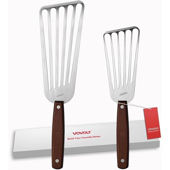 2 Pack Stainless Steel Fish Spatulas with Wooden Handles