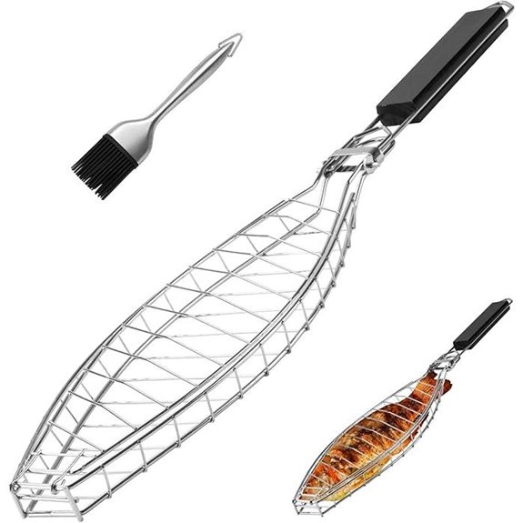 Stainless Steel Fish Grill Basket with Detachable Handle