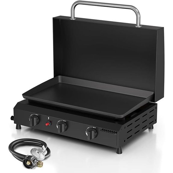 3 Burner Stainless Steel Portable Gas Griddle with Lid