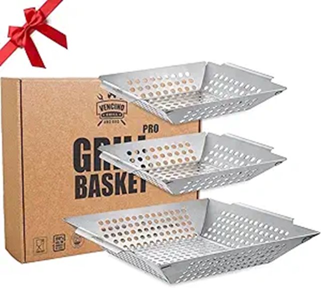 3-Pack Stainless Steel Grill Baskets for Vegetables