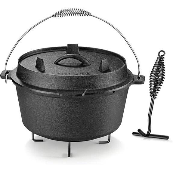 Velaze 10QT Cast Iron Camping Dutch Oven