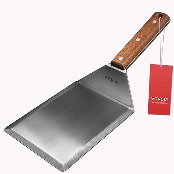 Wide Metal Spatula with Wooden Handle and Beveled Edges
