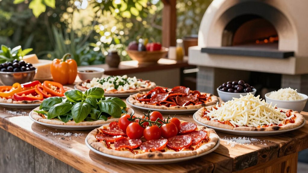arrange toppings for quick outdoor pizza