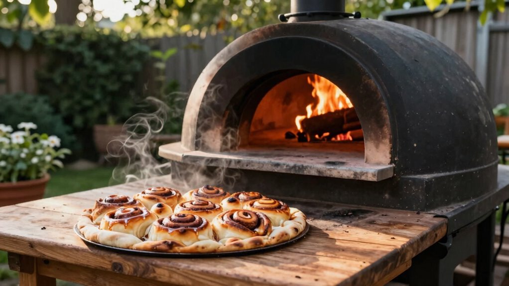 baking cinnamon rolls outdoors