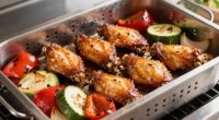 cooking wings and vegetables