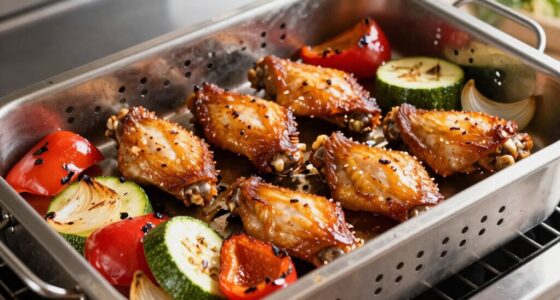 cooking wings and vegetables
