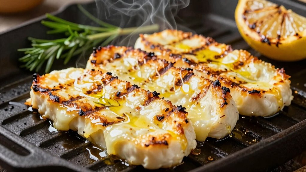 grill halloumi carefully securely