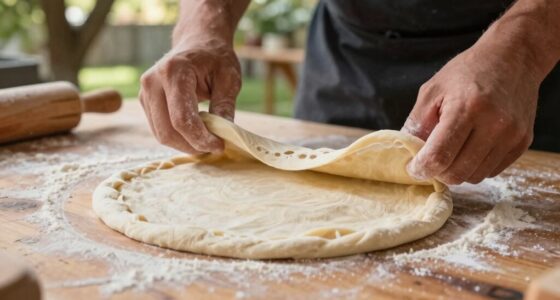 hand stretching pizza dough