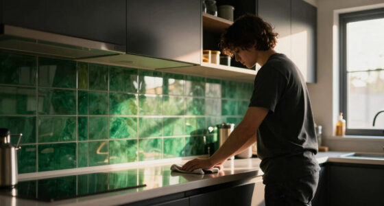 Black, Bold Cabinets And Dramatic Green Tiles Refresh This 2000S Kitchen