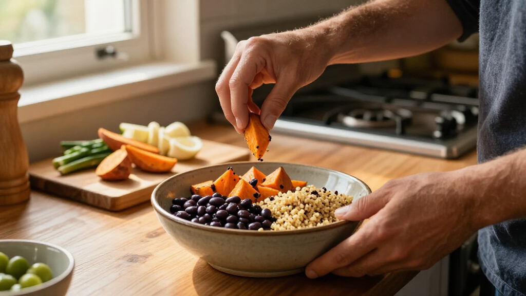 Roasted Sweet Potato, Black Bean, And Quinoa Salad