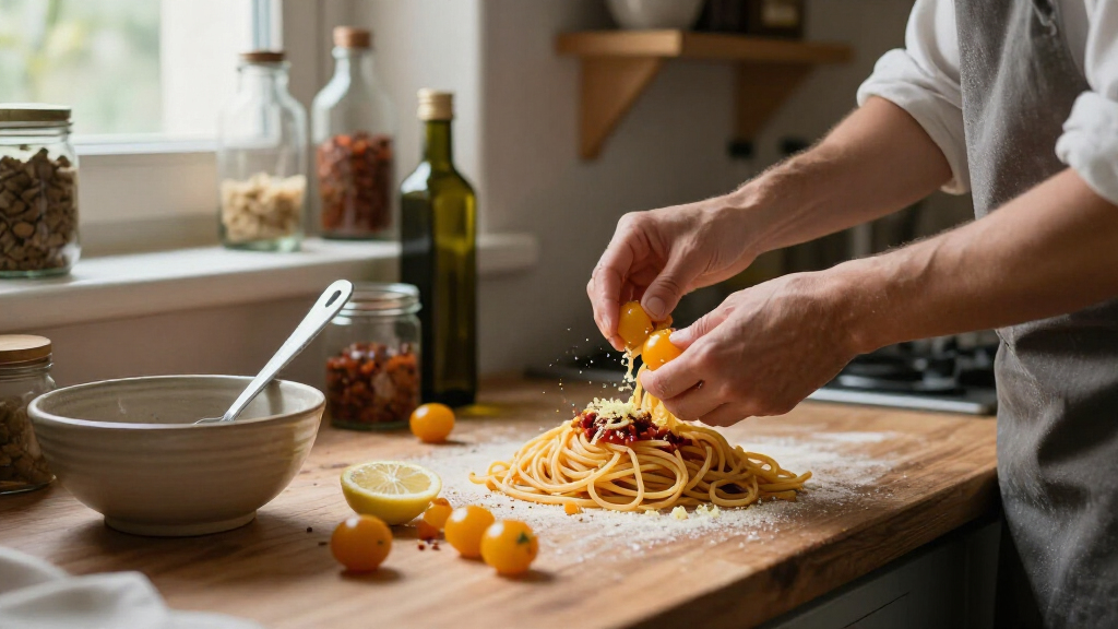Spaghetti Con Colatura Di Alici, ’Nduja, Limone E Pomodorini Gialli