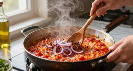 Tomato Risotto With Frizzled Red Onions